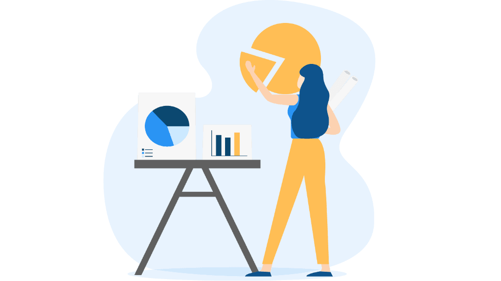 Blog illustration — person analysing data charts
